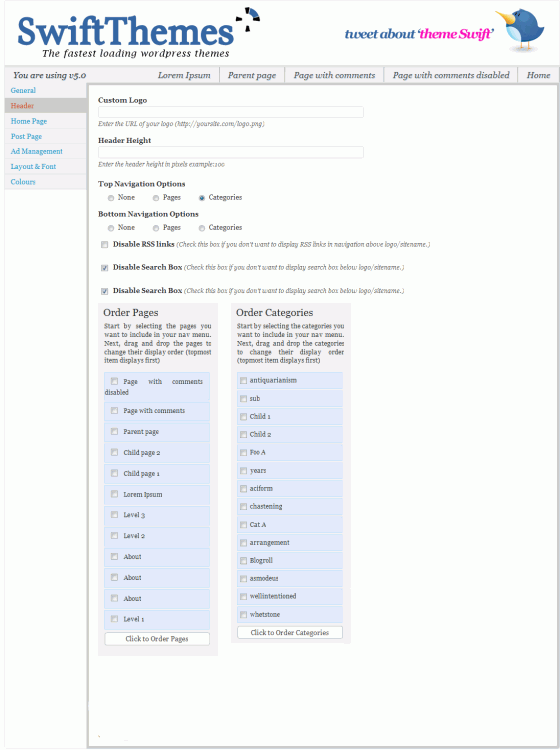 options page of SWIFT v5.0. Still a work in progress, you can except lot of improvements in design.