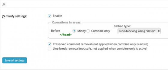 W3TC JS Minify Settings