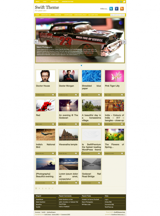 Full width magazine layout with full width slider in GoldenYellow color scheme.